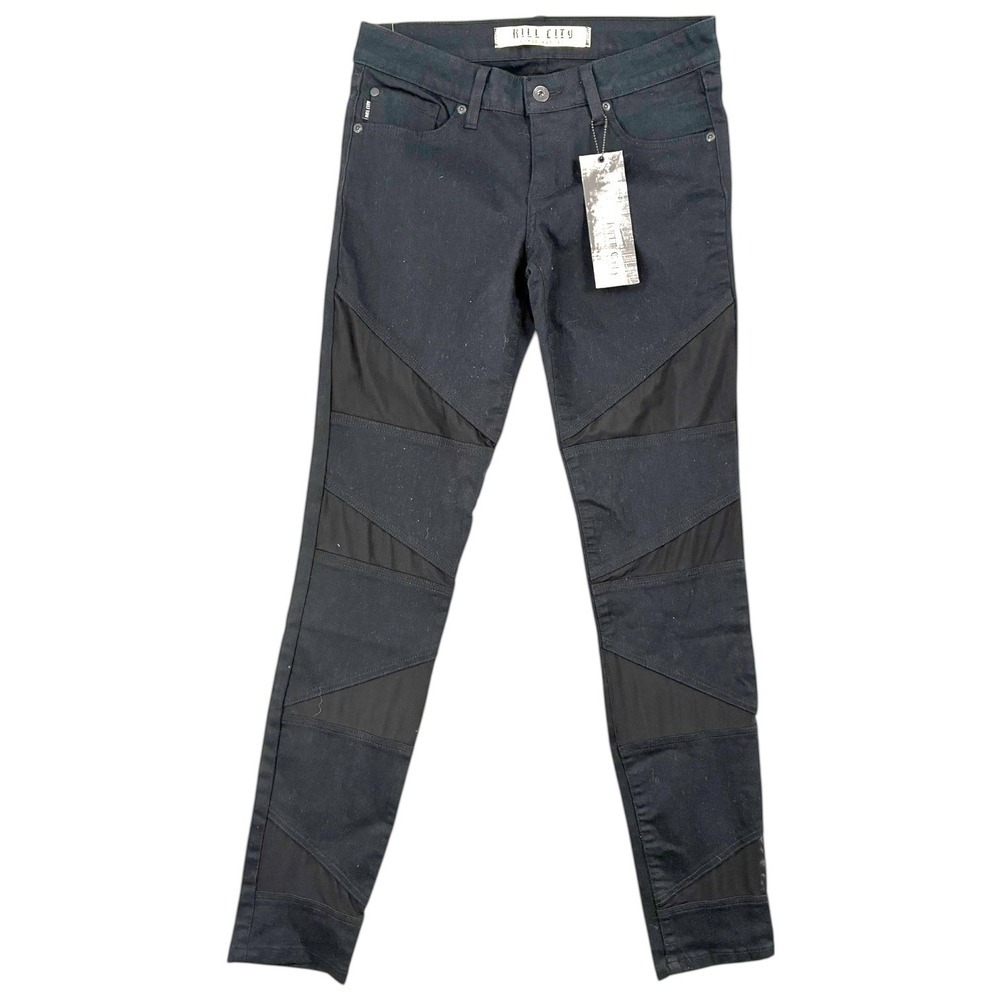 Kill City Black‎ Mesh Panel Moto Skinny Jeans 27 NWT Ankle Zips Goth Punk Grunge